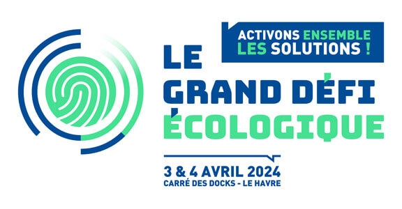 Logo de "Le grand défi écologique" - Actions ensemble les solutions - 3 & 4 avril 2024, carré des docks, Le Havre